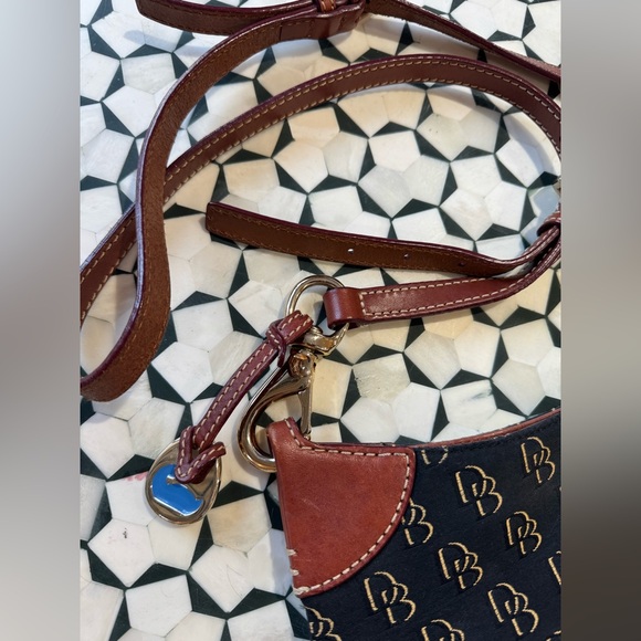 Dooney & Bourke Navy Monogram Crossbody with Brown Leather Trim - Picture 2 of 3